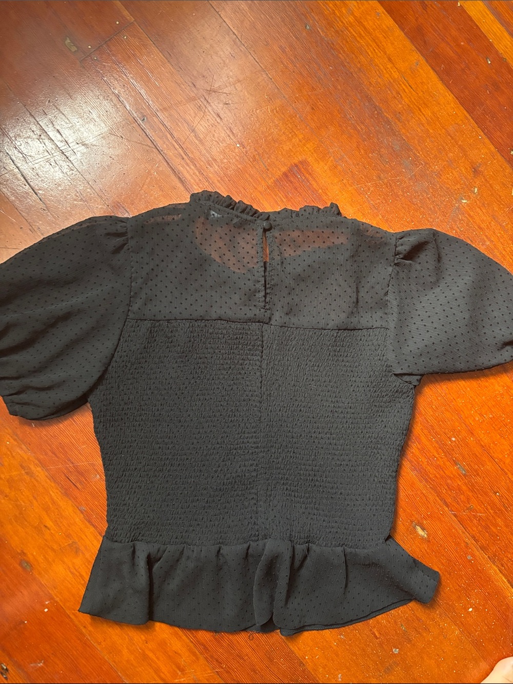 Express Black Puff Sleeve Smocked Peplum Top - Picture 5 of 6